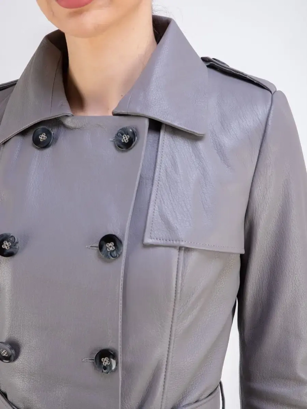 Тренч длинный кожаный с поясом плащ на весну