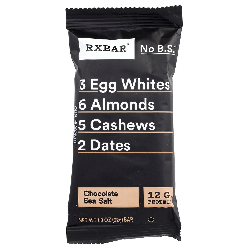 RXBAR, Protein Bar, шоколадная морская соль, 12 батончиков, 52 г (1,8 унции)
