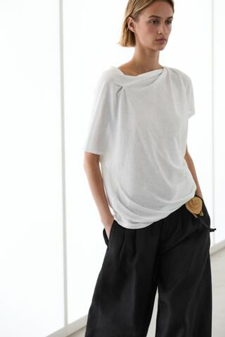 Massimo Dutti Футболка с короткими рукавами и драпировкой, белый