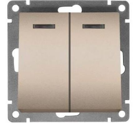 Выключатель двухклавишный с подсветкой "UNIVersal" серия "Афина ", с/у, 10А, 220В, шампань (еврослот