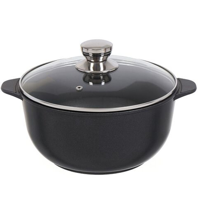 Кастрюля алюминий, антиприг, 4 л, с крыш, крышка стекло, кругл, Гардарика, Премьера, 1704-03-10