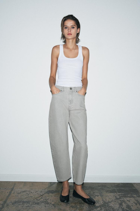 ZARA ЗАУЖЕННЫЕ ДЖИНСЫ СО СРЕДНЕЙ ПОСАДКОЙ — ZW COLLECTION, СЕРЫЙ