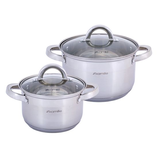 Набор кастрюль 4 предмета 2,1 л; 3,8 л. Kamille КМ-5627S из нержавеющей стали