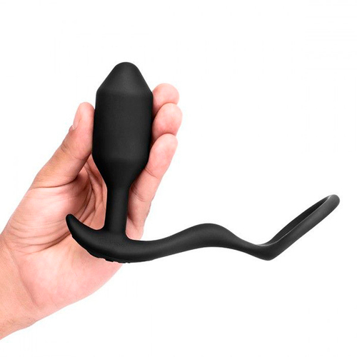 Черная анальная вибропробка с эрекционным кольцом b-Vibe Vibrating Snug & Tug M BV-032-BLK