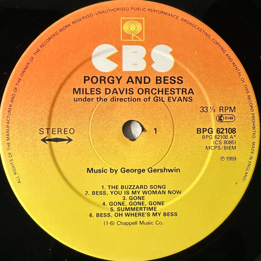 Miles Davis ‎– Porgy And Bess (Англия)