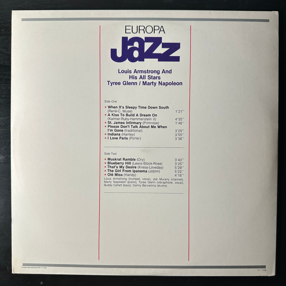 Louis Armstrong And His All-Stars / Tyree Glenn / Marty Napoleon ‎– Europa Jazz (Италия 1981г.)