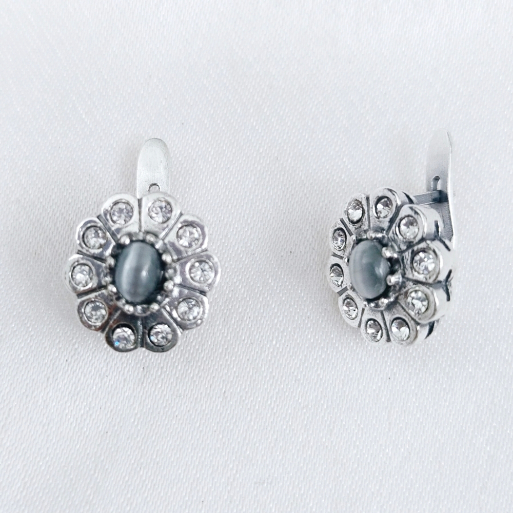 "Камелия" серьги в серебряном покрытии из коллекции "Самоцветы" от Jenavi с английским замком