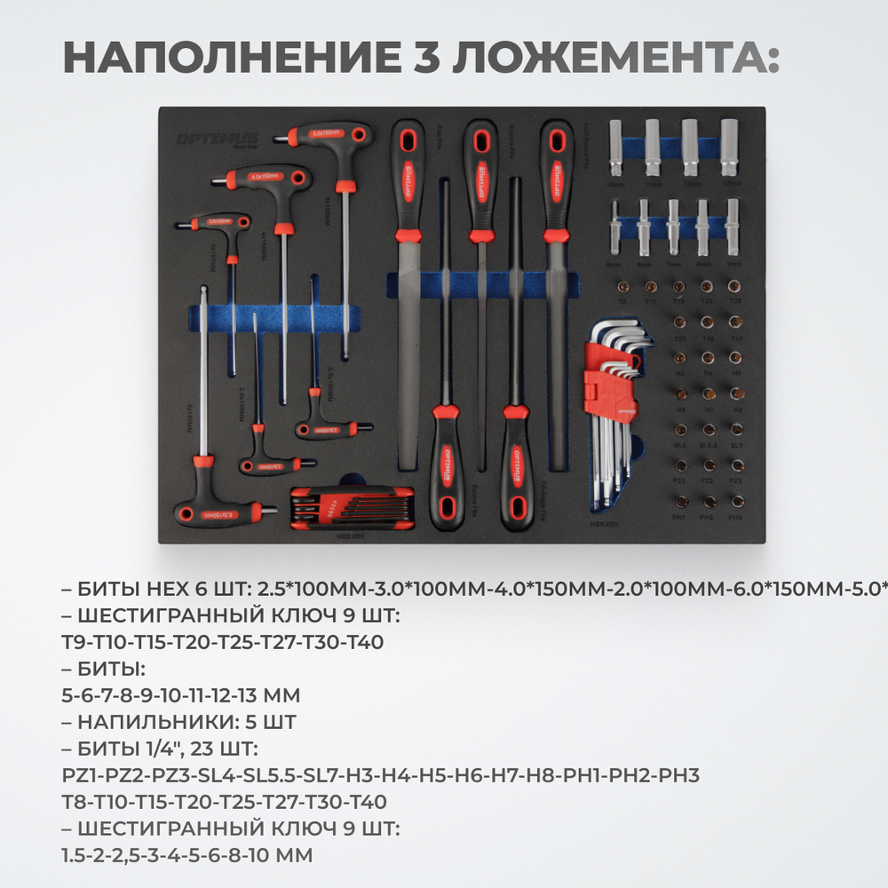 OPT-917P Тележка инструментальная, 7 полок с набором инструментов 289 пр, пластиковая столешница