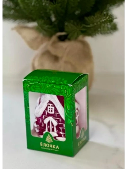 Елочное украшение Домик с елкой 9см