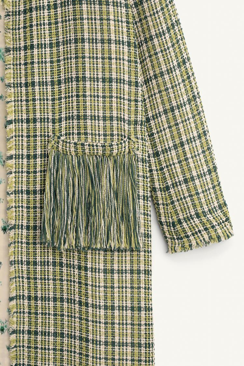 ZARA ПАЛЬТО С БАХРОМОЙ - LIMITED EDITION, ЗЕЛЕНЫЙ