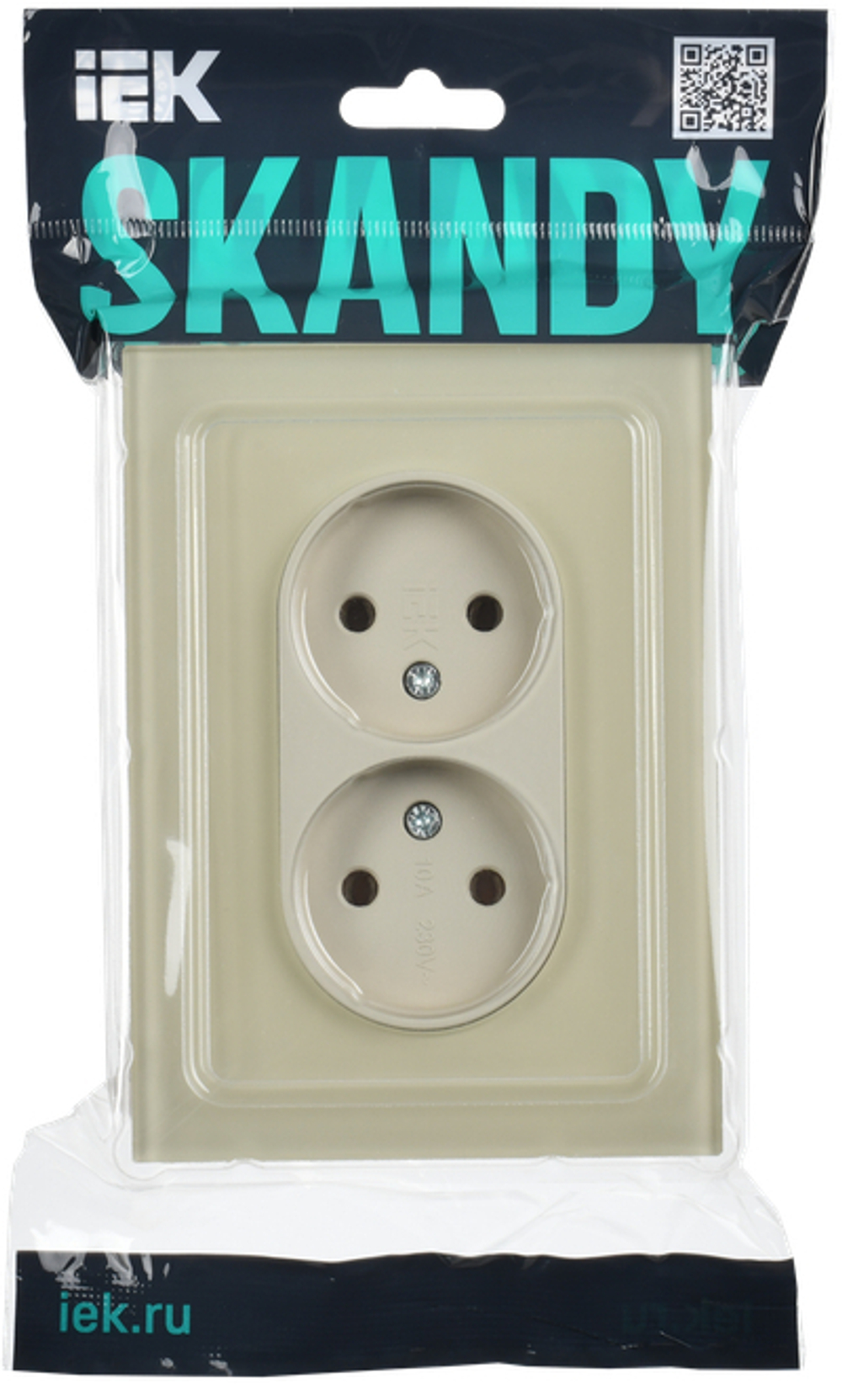 SKANDY Розетка 2-местная без заземления без защитных шторок для плоской вилки 10А SK-R03B стекло бежевый IEK