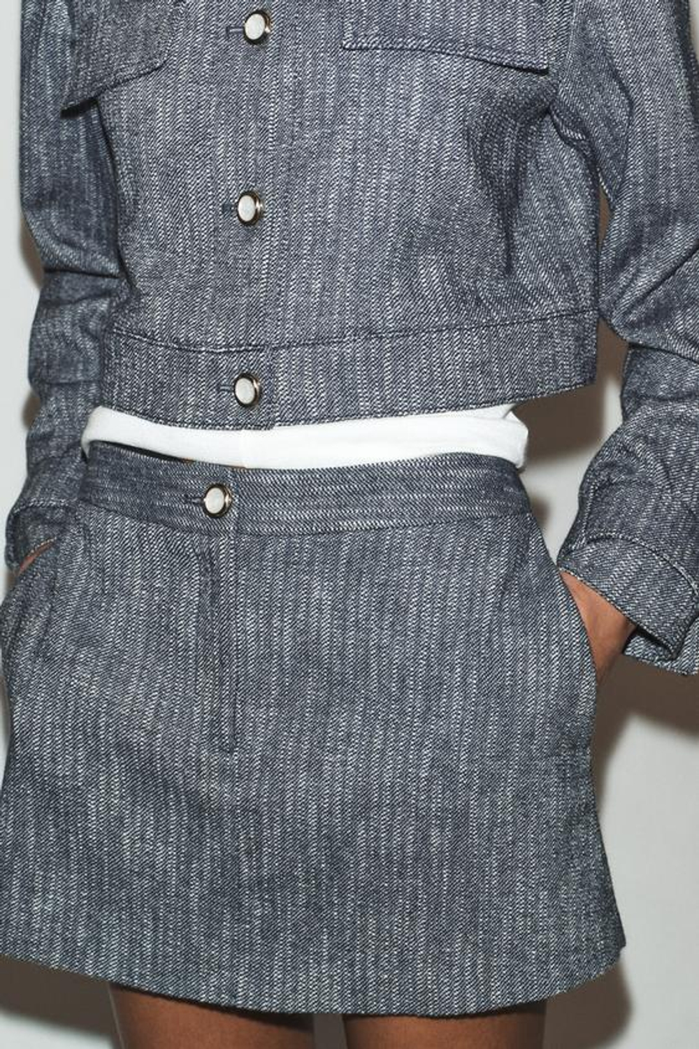 ZARA ЮБКА-ШОРТЫ ИЗ РЕЛЬЕФНОЙ ТКАНИ, СИНИЙ/БЕЛЫЙ