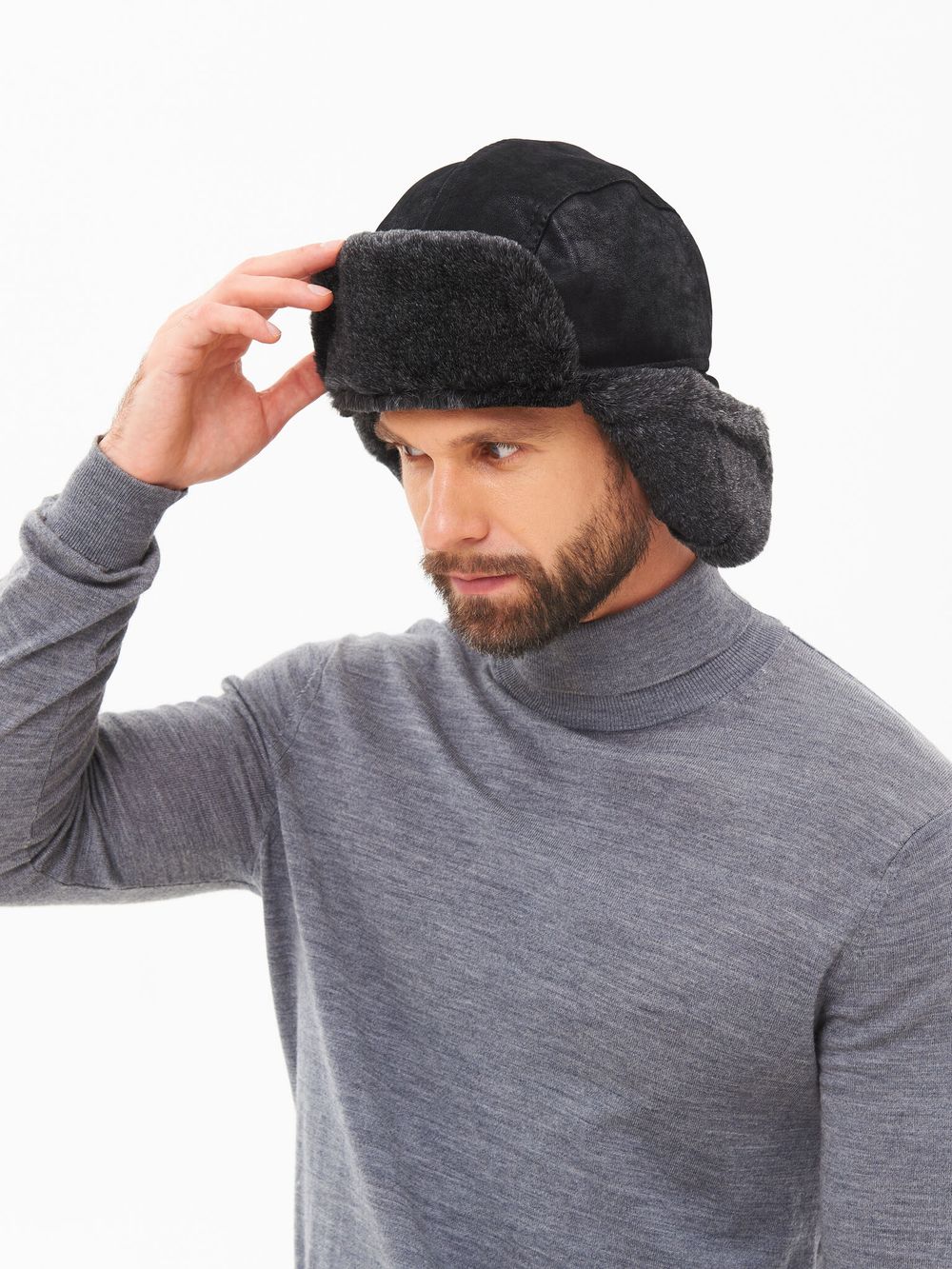 Шапка ушанка зимняя Енисей ткань Замша цвет Черный