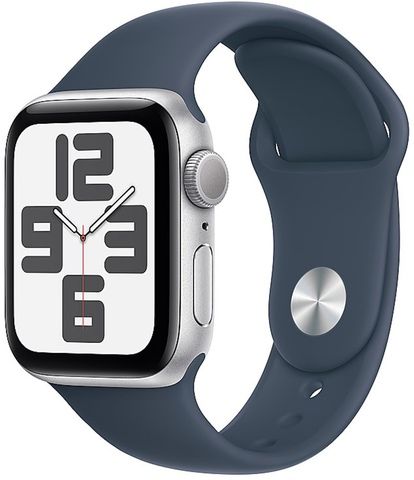 Умные часы Apple Watch Series SE 2023 40 мм из алюминия серебристого цвета, спортивный ремешок «грозовой синий»(S/M)