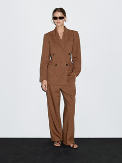 Massimo Dutti Двубортный пиджак из смесового льна, коньячный