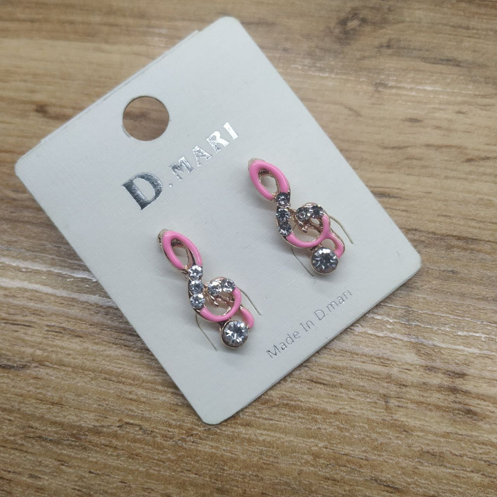 Серьги-гвоздики Скрипичный ключ стразы кристалл эмаль розовая металл золотистый