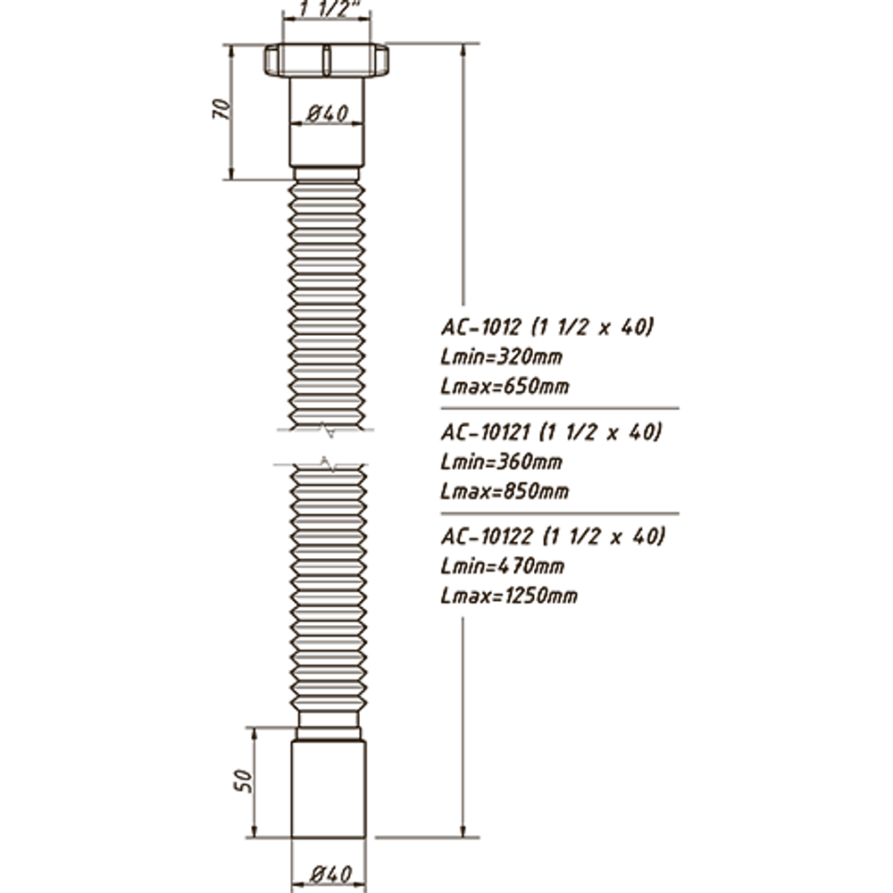Гибкая труба 1 1/2*40 L-1250мм АC-10122