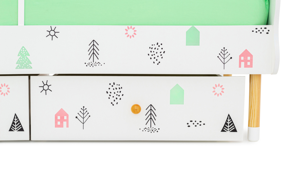 Детская кровать Бельмарко Stumpa Облако Домики розовый бирюзовый