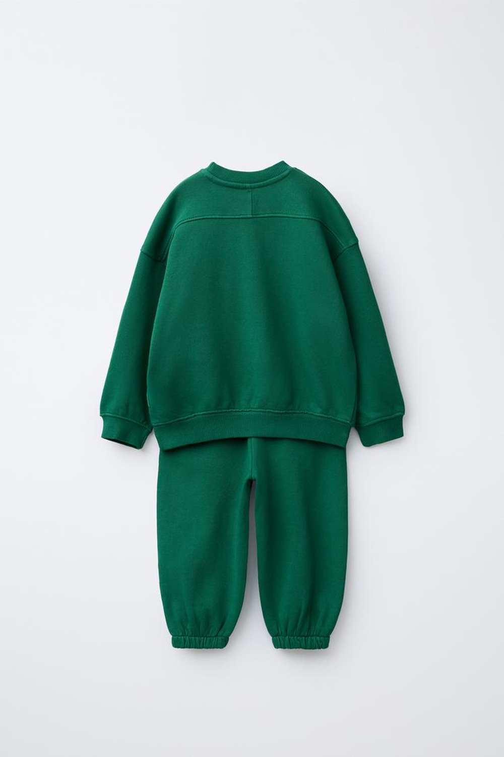 ZARA КОМПЛЕКТ ИЗ ТОЛСТОВКИ И БРЮК WIDE LEG С НАШИВКОЙ, ЗЕЛЕНЫЙ