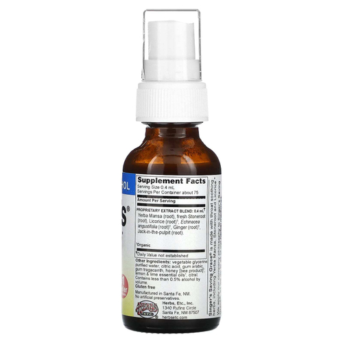 Herbs Etc., Singer's, успокаивающий спрей для горла, без спирта, лимон и мед, 30 мл (1 жидк. унция)