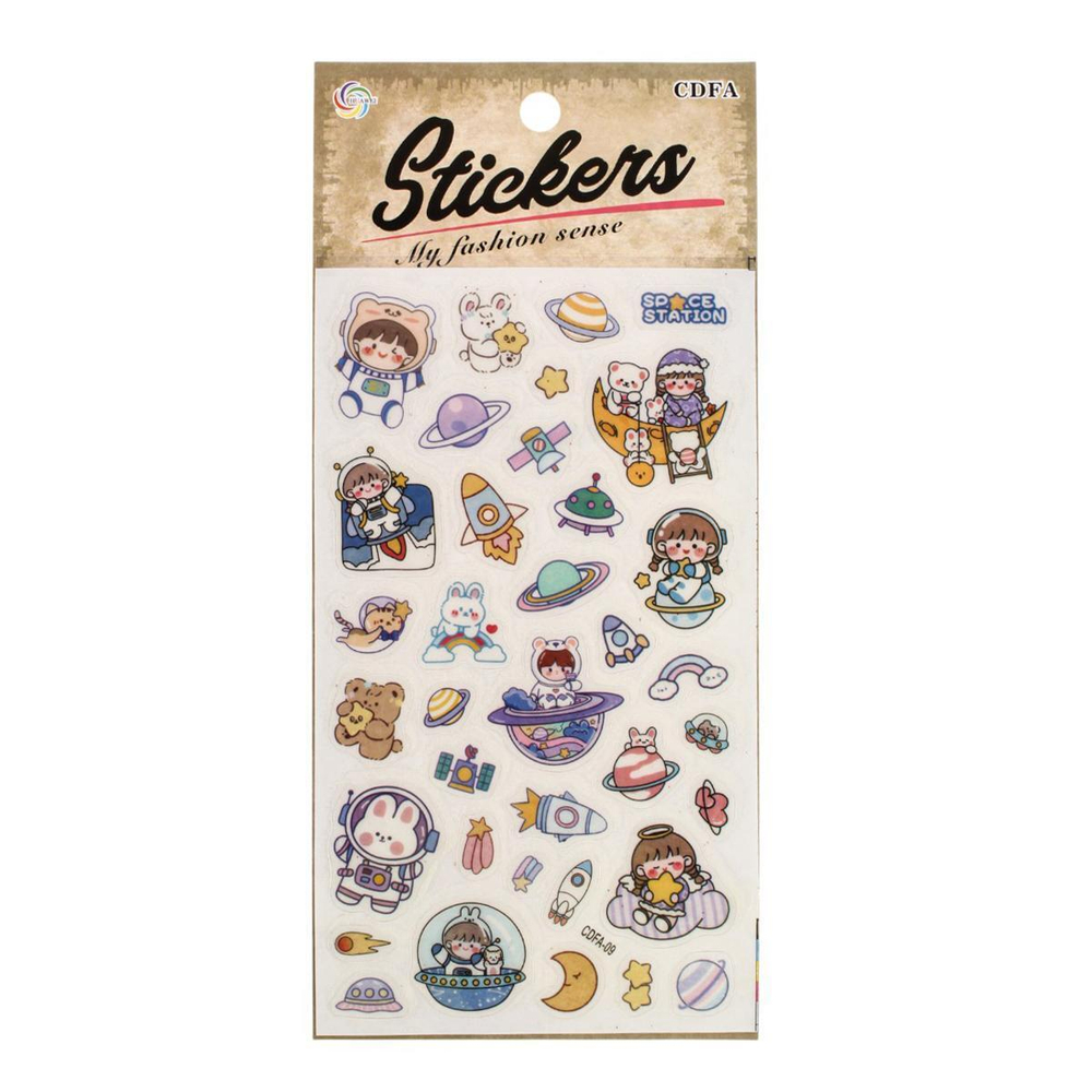 Наклейки "Мультяшки в космосе" 21,5*11см. светятся в темноте