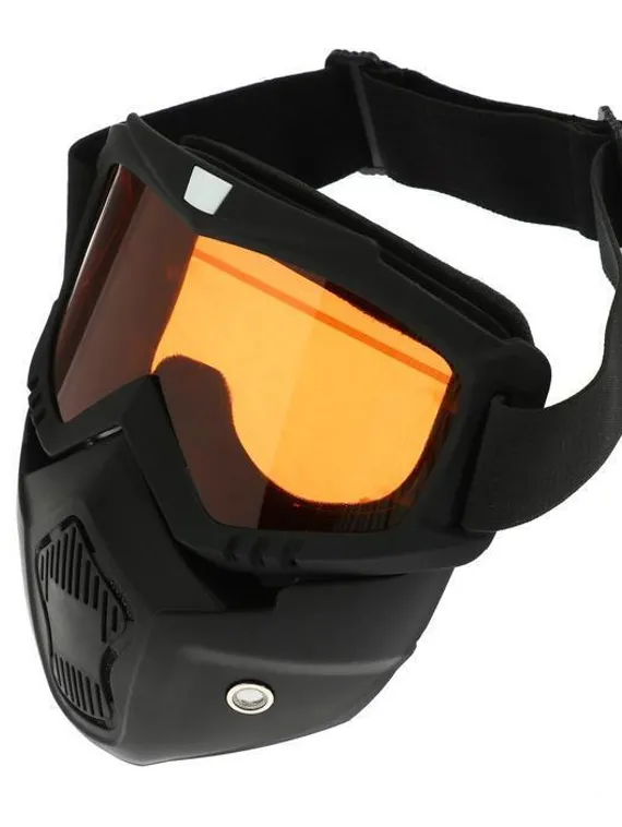 Очки-маска для езды на мототехнике, разборные, стекло оранжевый хром, цвет черный