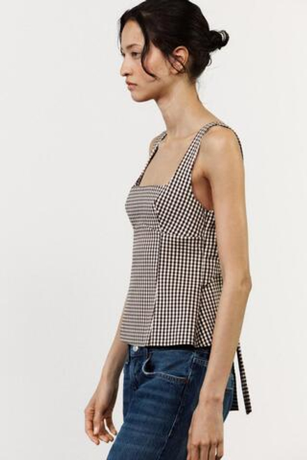 ZARA ТОП В КЛЕТКУ ВИШИ, КОРИЧНЕВЫЙ/БЕЛЫЙ