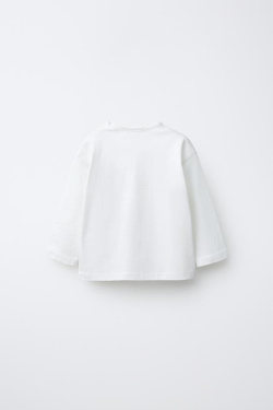 ZARA ФУТБОЛКА С АППЛИКАЦИЕЙ «ЩЕНОК», ЖЕЛТОВАТО-БЕЛЫЙ