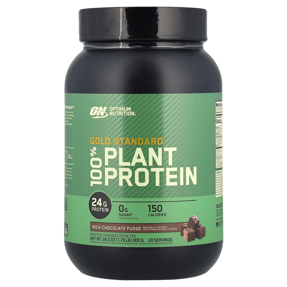Optimum Nutrition, Золотой стандарт, 100% растительный белок, насыщенная шоколадная помадка, 800 г (1,76 фунта)