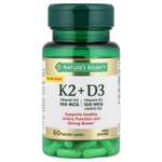 Nature's Bounty, витамины K2 и D3, 60 растительных капсул