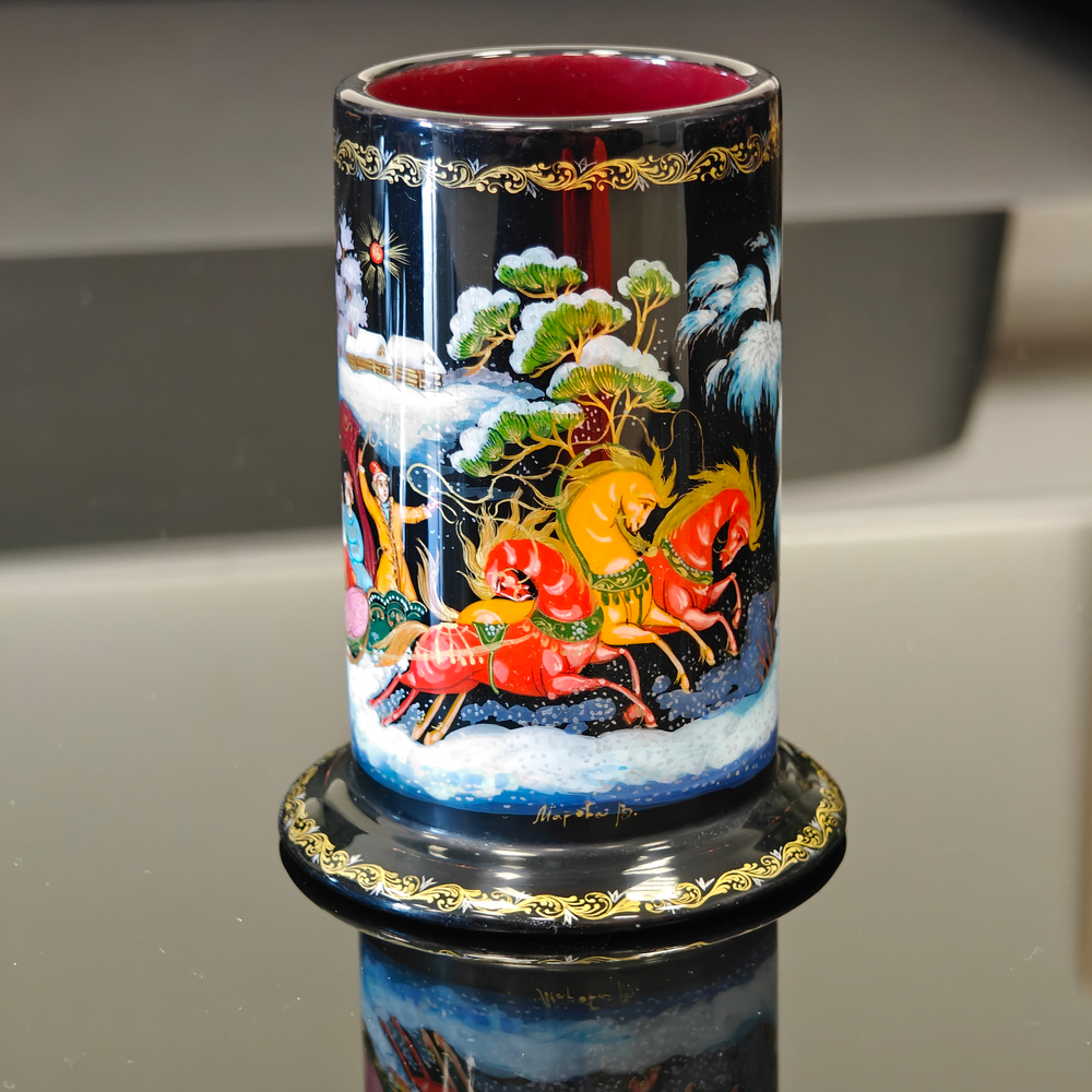 Стакан под ручки с карандашами "Тройка" (Ручная роспись Палех)