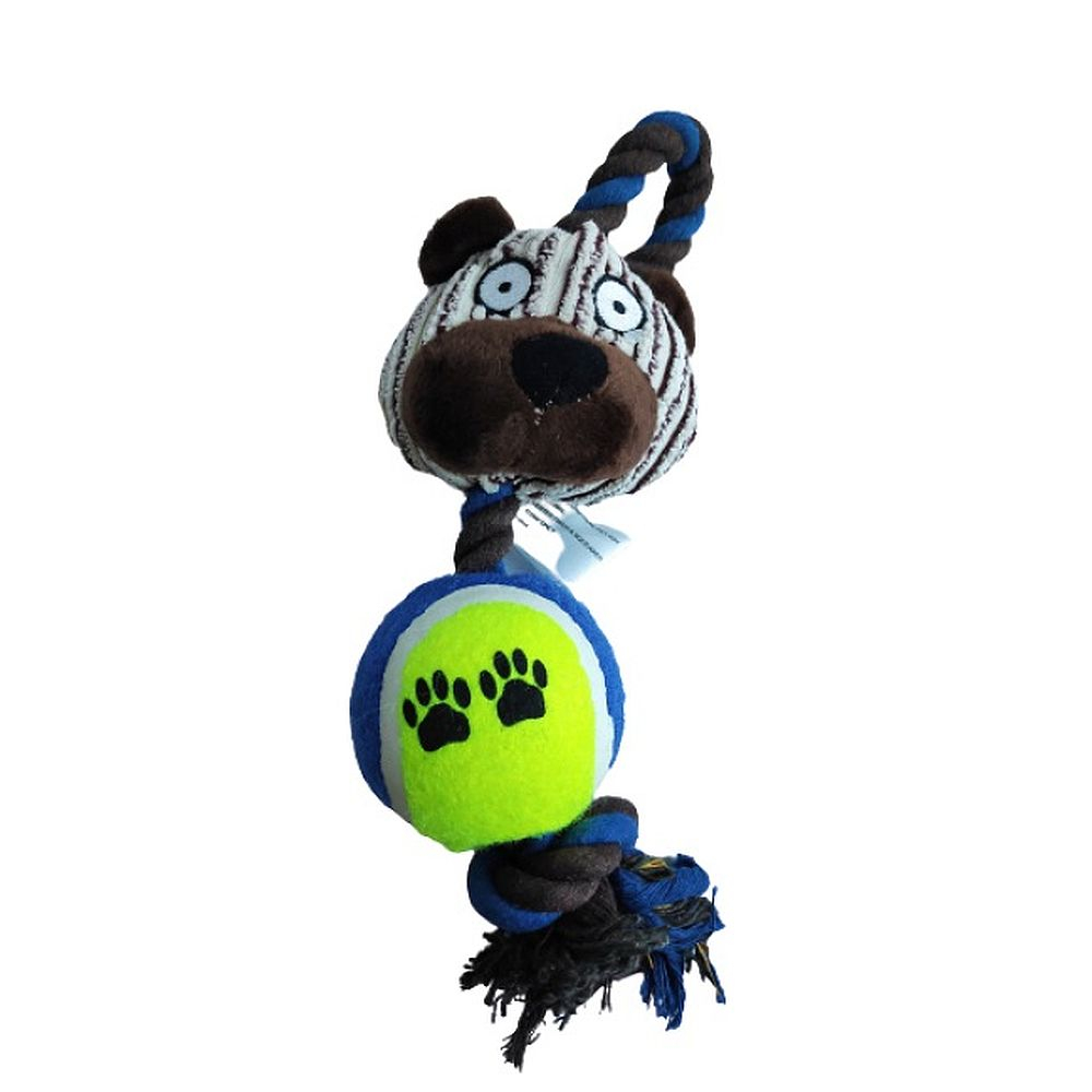 Верёвочная игрушка с мячом для собак "Чистый Котик" 30 см, синий RL20018