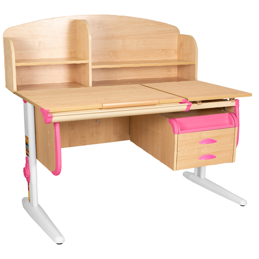 Растущая парта Дэми СУТ 25 с задней полкой СУТ.34.390 и навесной тумбой (1200×880 мм)