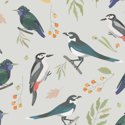 Птицы в лесу. Дятел, скворец и сорока