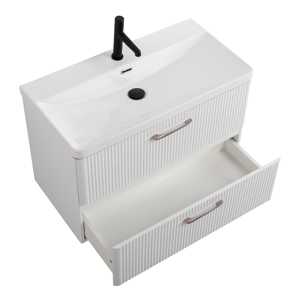 Подвесная тумба с раковиной Belbagno DUE, 80 см Белый металлик DUE-800-2C-SO-BM-P + BB-8076-3-80