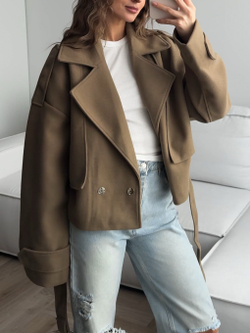 Косуха из пальтовой ткани, на ремешке, с воротом