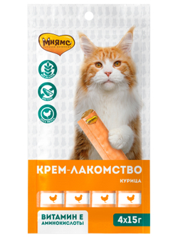 Мнямс Крем-лакомство для кошек с курицей 15 г х 4 шт.