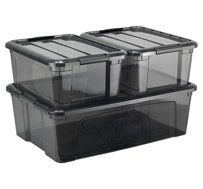Ящик для хранения с замками КИП 30 л 580x385x185 чёрный прозрачный