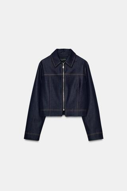 ZARA КУРТКА С КОНТРАСТНОЙ ОТСТРОЧКОЙ, ИНДИГО