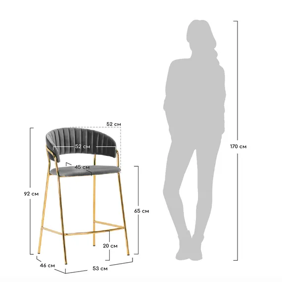 Полубарный стул Turin бирюзовый с золотыми ножками