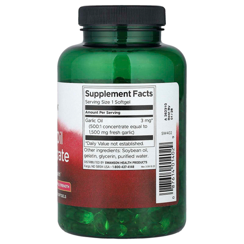 Swanson, концентрат чесночного масла, тройная сила, 1500 мг, 500 капсул