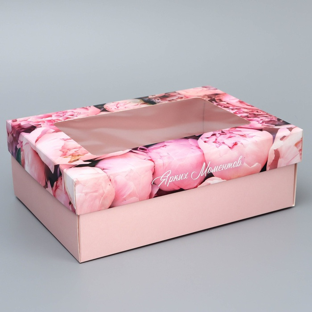 Коробка складная, крышка-дно, «Ярких моментов», 21×15×7 см с окном