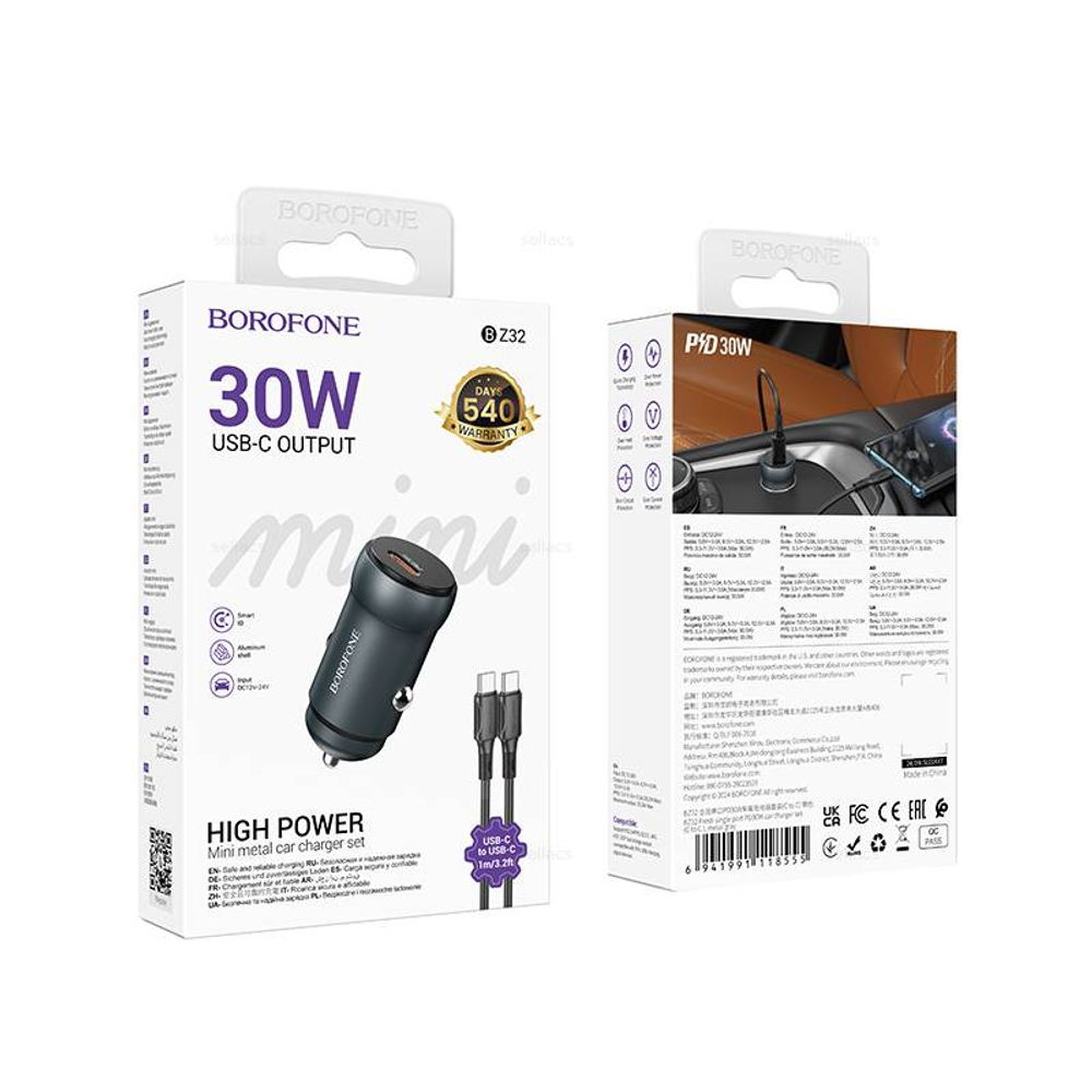 Автомобильное зарядное устройство Для Type-C Borofone PD30W BZ32 (metal gray)