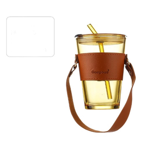 Стакан с трубочкой (коричневый с ручкой)