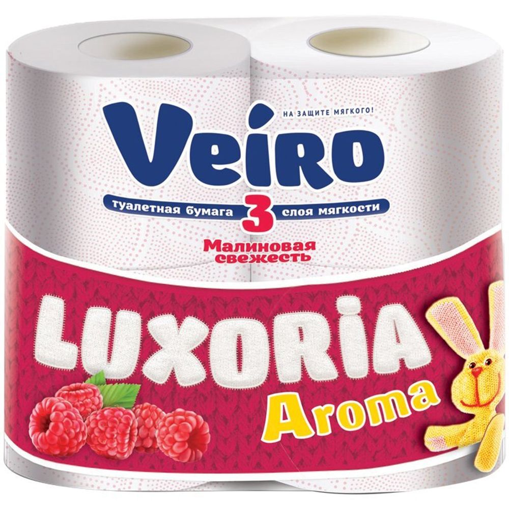 Туалетная бумага 12 рулонов 3-х слойная Veiro Luxoria Aroma Малиновая свежесть