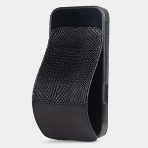 Чехол для iPhone 16 Pro кожаный, ящерица черного цвета