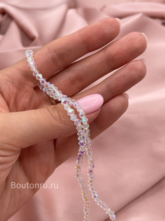 Бусины стеклянные биконусы на нити crystal AB прозрачный хамелеон
