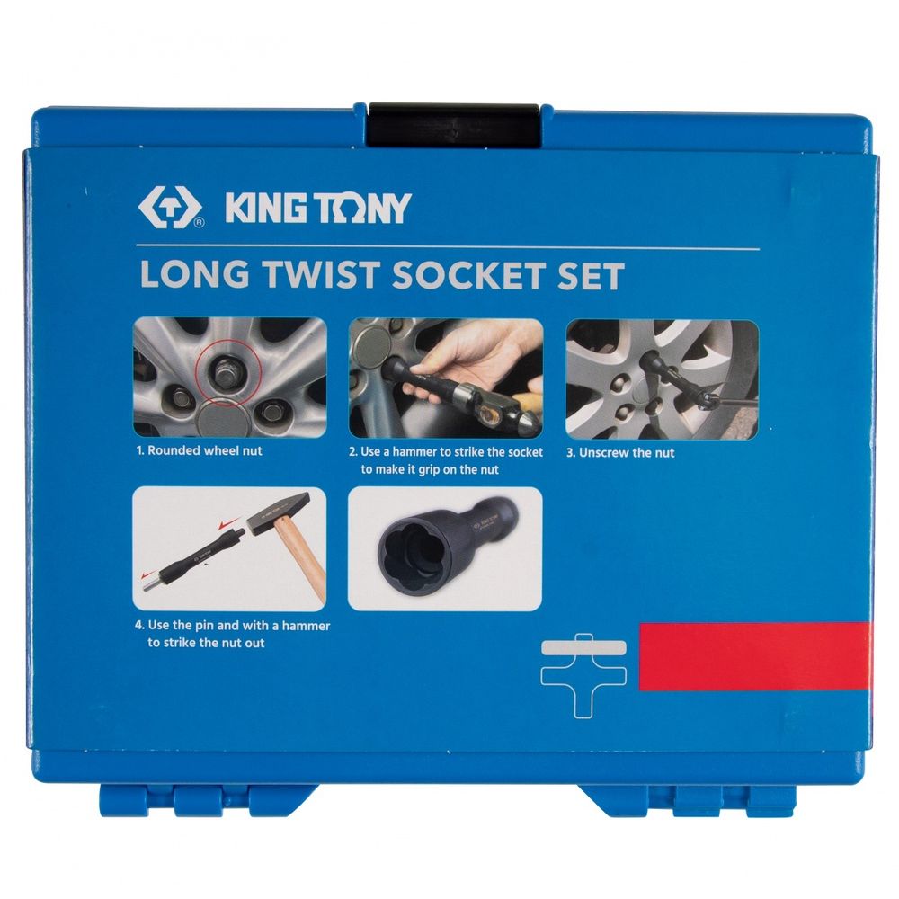 KING TONY (9TD165MR) Набор торцевых головок для поврежденных гаек и болтов, 17, 19, 21, 22 мм, 5 предметов