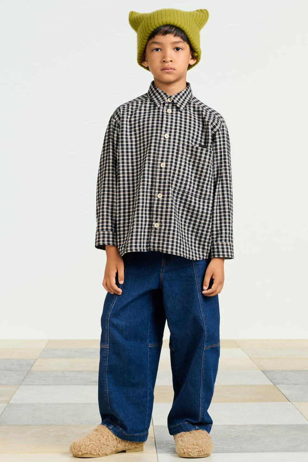 ZARA РУБАШКА В КЛЕТКУ, ЧЕРНЫЙ