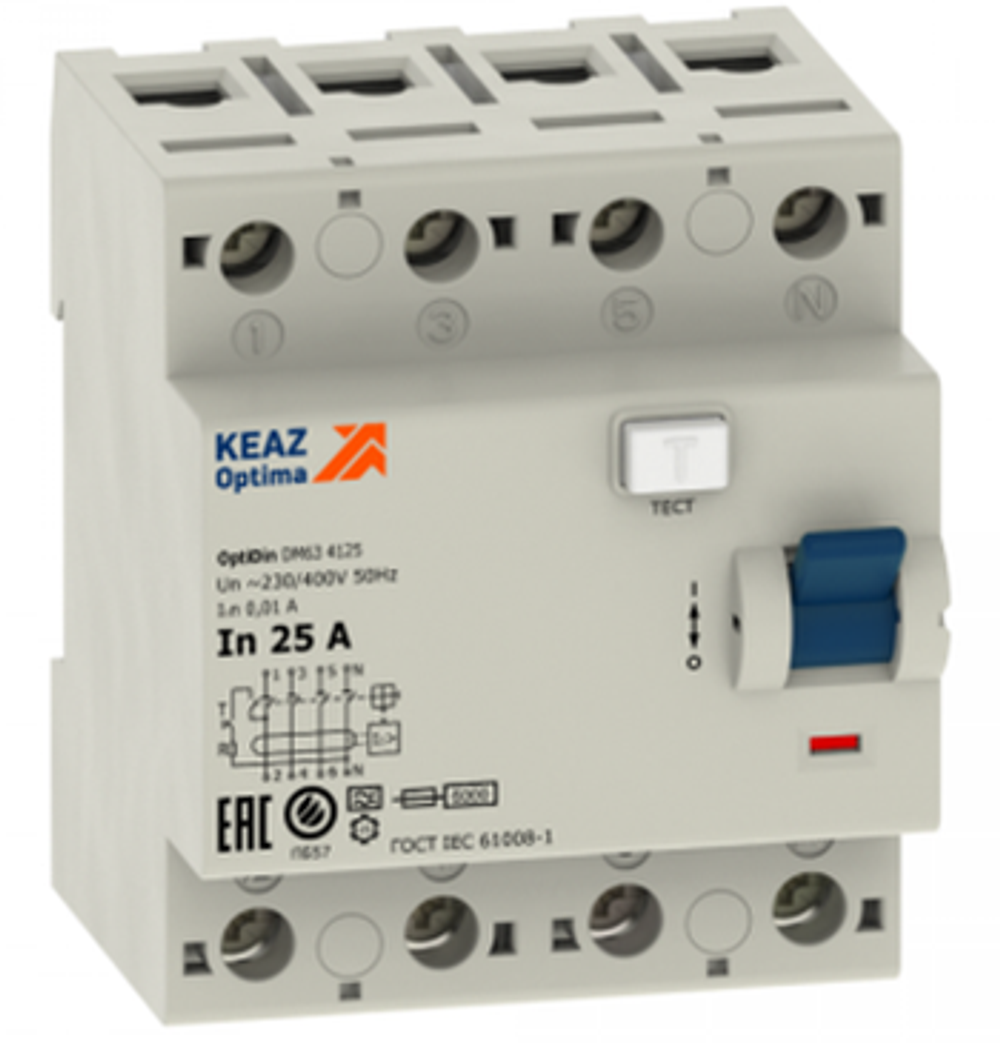 УЗО 4П 25А 30мА КЭАЗ OptiDin DМ63-4225-AС-УХЛ4